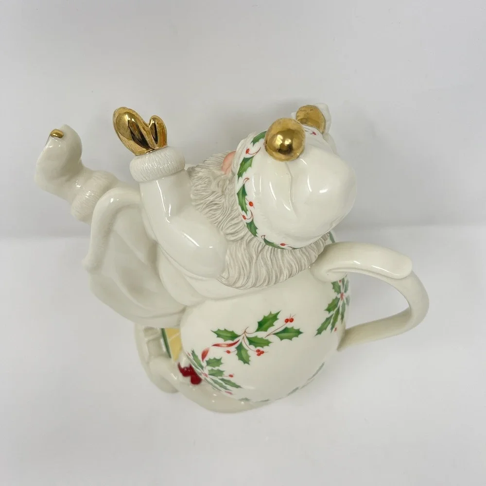 VTG Holiday Santa Collection Teapot By LENOX Skiing Santa‎ Claus 1999 Christmas